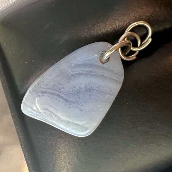 Genuine Blue Lace Agate Gemstone Pendant 925 Sterling Silver Handmade - Picture 8 of 12